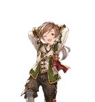  arms_behind_back brown_hair child granblue_fantasy lamorak_(granblue_fantasy) male_focus minaba_hideo official_art one_eye_closed red_eyes shorts smile solo transparent_background younger 