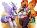  2017 4_arms abdomen anthro anthrofied arthropod big_breasts black_body blue_eyes breasts clothed clothing duo english_text female fur half-closed_eyes horn huge_breasts insect insect_wings legwear looking_at_viewer moth multi_arm multi_limb nintendo nipple_bulge pok&eacute;mon pok&eacute;morph purple_body purple_horn red_horn signature text thick_thighs tuft venomoth video_games volcarona voluptuous white_fur wide_hips wings zwitterkitsune 