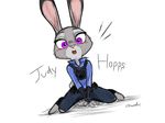  2017 4:3 anthro belt_pouch bulletproof_vest character_name clothed clothing disney dutch_angle english_text female front_view fully_clothed judy_hopps kneeling lagomorph long_ears looking_at_viewer mammal mochigolo618 open_mouth pants pawtsun rabbit simple_background sketch spread_legs spreading text uniform white_background wrist_guards zootopia 