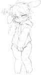  annoyed anthro barefoot blush bottomless clothed clothing covering covering_self cub front_view greyscale hoodie knock-kneed lagomorph looking_away mammal monochrome noriburu rabbit sketch young 