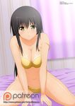  1girl angry bed_sheets black_hair cloced_mouth clouds kotegawa_yui lingerie nipples_marked open_legs to_love_ru_darkness toloveru yellow_eyes zel-sama 