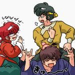  1girl 2boys blue_eyes braid chinese_clothes genderswap genderswap_(mtf) hibiki_ryouga kunou_tatewaki multiple_boys ranma-chan ranma_1/2 red_hair saotome_ranma single_braid tagme tangzhuang wantan-orz 