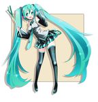  aqua_eyes aqua_hair bad_id bad_pixiv_id blush detached_sleeves hatsune_miku hira_taira long_hair necktie open_mouth skirt solo spring_onion tattoo thighhighs twintails very_long_hair vocaloid zettai_ryouiki 