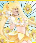  bad_pixiv_id cosplay cure_sunshine cure_sunshine_(cosplay) hair_ribbon heartcatch_precure! highres magical_girl mamepon midriff potpourri_(heartcatch_precure!) precure ribbon solo twintails 