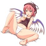  barefoot cameltoe feet food hat ice_cream mystia_lorelei navel panties phantom2071 solo spread_legs sweat tank_top touhou underwear underwear_only wings 