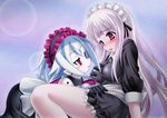  bad_id bad_pixiv_id blush breast_grab breasts couple elf gloves grabbing kemoyuri long_hair maid maid_headdress medium_breasts multiple_girls pointy_ears purple_eyes silver_hair yuri yuukyuu_no_sharin 