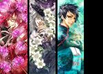  \m/ black_hair brown_eyes chinese_clothes flower gloves green_eyes grell_sutcliff grin hat kuroshitsuji lau lee_sun_young lily_(flower) long_hair multiple_boys red_hair silver_hair skull smile spider_lily undertaker_(kuroshitsuji) yellow_eyes 