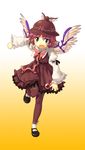  animal_ears bad_id bad_pixiv_id earrings full_body gradient gradient_background hat highres jewelry mary_janes mystia_lorelei pink_hair shiba_itsuki shoes short_hair solo thighhighs touhou wings 