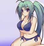  bad_id bad_pixiv_id bikini blue_eyes green_hair highres jontake long_hair side_ponytail solo soul_link swimsuit yuu_yamanami 