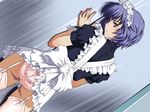  against_wall apron ayanami_rei blue_hair blush evangelion:_2.0_you_can_(not)_advance frilled_panties frills garter_straps gipsy_underground looking_back maid maid_headdress neon_genesis_evangelion panties rebuild_of_evangelion short_hair solo thighhighs underwear 