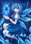  blue_eyes blue_hair bow cirno frog frozen frozen_frog hair_bow kaizeru short_hair solo touhou wings 