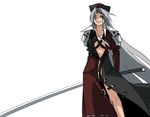  blue_eyes cosplay final_fantasy final_fantasy_vii hat left-handed long_hair nurse_cap sephiroth sephiroth_(cosplay) silver_hair solo sword tamuhi touhou weapon yagokoro_eirin 