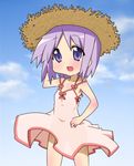  bad_id bad_pixiv_id day dress hat hiiragi_tsukasa lucky_star purple_eyes purple_hair short_hair solo straw_hat sundress tea_(084630000) 