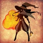  black_mage cape explosion final_fantasy glowing glowing_eyes hat long_hair solo staff urue witch_hat 