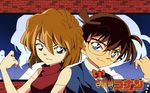  1girl bison_cangshu black_hair brown_hair edogawa_conan glasses haibara_ai meitantei_conan short_hair wallpaper 