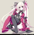  animal_ears bad_id bad_pixiv_id blush breasts cat_ears cat_tail cleavage detached_sleeves feet hair_ribbon legs long_hair medium_breasts open_mouth original panties pantyshot pantyshot_(sitting) pink_hair purple_eyes ribbon sitting solo tail thighhighs twintails underwear very_long_hair white_panties yudesoba 