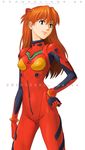  arm_at_side bad_id bad_pixiv_id bangs blue_eyes bodysuit bracer breasts character_name clenched_hand closed_mouth copyright_name cowboy_shot english evangelion:_2.0_you_can_(not)_advance from_side gloves hair_between_eyes hand_on_hip headgear legs_apart light_smile lips long_hair looking_at_viewer neon_genesis_evangelion number orange_hair plugsuit rebuild_of_evangelion red_bodysuit shikinami_asuka_langley simple_background skinny small_breasts smile solo souryuu_asuka_langley standing straight_hair turtleneck two_side_up watanabe_yasuaki white_background 