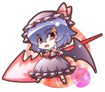  bat_wings blue_hair hat polearm red_eyes remilia_scarlet short_hair solo spear spear_the_gungnir touhou weapon wings yukiduki 