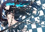  belt bikini_top black_hair black_rock_shooter black_rock_shooter_(character) blue_eyes chain covered_nipples flat_chest long_hair ouma_tokiichi panties scar shorts side-tie_panties solo sword twintails underwear weapon zipper 