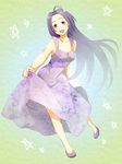  :d ahoge blue_hair blush breasts cleavage dress dress_lift face idolmaster idolmaster_(classic) k.y_ko medium_breasts miura_azusa open_mouth red_eyes shoes smile solo star 