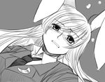  animal_ears bad_id bad_pixiv_id bunny_ears crescent from_below greyscale koyama_shigeru long_hair monochrome necktie reisen_udongein_inaba sketch solo tears touhou 