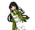  apron arashiyama_sayoko bad_id bad_pixiv_id black_hair blush covering_mouth dutch_angle edamame_(buruburu) japanese_clothes kimono long_hair natsu_no_arashi! red_eyes simple_background solo 