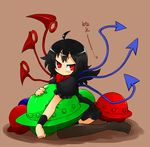  asymmetrical_wings black_hair bow haiiro_gundan houjuu_nue no_shoes solo thighhighs touhou ufo wings zettai_ryouiki 