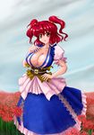  bad_id bad_pixiv_id breasts cleavage hair_bobbles hair_ornament highres large_breasts onozuka_komachi raochuu red_eyes red_hair short_hair solo touhou two_side_up 