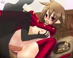  artist_request breast_grab breasts brown_hair censored disgaea glasses grabbing gunner_(disgaea) gunslinger gunslinger_(disgaea) hat money nipples nippon_ichi penis pointy_ears prostitution pussy red_eyes sex thighhighs thighighs vaginal 