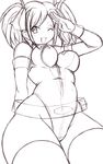 breasts fingerless_gloves gloves greyscale gundam gundam_card_builder highleg highleg_leotard hips kihaiu large_breasts leotard looking_at_viewer monochrome open_mouth reiko_holinger short_hair short_twintails simple_background solo thick_thighs thighhighs thighs twintails 