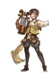  alpha_transparency brown_eyes brown_hair cravat full_body gran_(granblue_fantasy) granblue_fantasy harp harpist_(granblue_fantasy) hat instrument male_focus minaba_hideo official_art open_mouth pants_under_shorts shorts solo transparent_background vest 