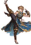  alpha_transparency brown_eyes brown_hair changpao chinese_clothes fingerless_gloves full_body gloves gran_(granblue_fantasy) granblue_fantasy high_kick kicking kung_fu_(granblue_fantasy) male_focus minaba_hideo official_art pants solo transparent_background 