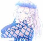  blue_eyes blue_flower blue_rose flower head_wreath male_focus mashima_shima ponytail rose silver_hair smile teenage twitter_username viktor_nikiforov younger yuri!!!_on_ice 