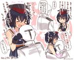  &gt;_&lt; 1girl admiral_(kantai_collection) blush closed_eyes commentary_request fingerless_gloves gloves headgear headphones hug i-13_(kantai_collection) kantai_collection military military_uniform naval_uniform school_swimsuit suzuki_toto sweat swimsuit swimsuit_under_clothes translation_request uniform 