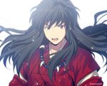  alternate_form beads black_hair brown_eyes inuyasha inuyasha_(character) japanese_clothes jewelry male_focus mashima_shima necklace open_mouth twitter_username 