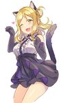  ;3 ;d animal_ears black_skirt blonde_hair blush braid cat_ears cat_paws cat_tail center_frills choker collared_shirt commentary_request elbow_gloves eyebrows_visible_through_hair gloves hair_between_eyes head_tilt heart love_live! love_live!_sunshine!! ohara_mari one_eye_closed open_mouth paw_pose paws sakou_mochi shirt simple_background sketch skirt sleeveless sleeveless_shirt smile solo tail white_background white_shirt wing_collar yellow_eyes 