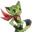  anthro carol_tea clothed clothing corral_summer feline female freedom_planet freedom_planet_2 fur green_eyes green_fur looking_at_viewer looking_back mammal midriff scarf simple_background slit_pupils solo video_games white_background wildcat 