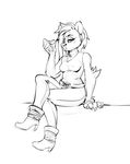  anthro canine clothed clothing ear_piercing female fur hair julicat looking_at_viewer mammal monochrome piercing sitting sketch solo 