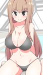  bad_id bad_pixiv_id bikini black_bikini black_eyes blush breasts brown_hair celebi_ryousangata character_request cleavage large_breasts long_hair looking_at_viewer navel original rei_no_pool sitting smile solo swimsuit uzanee!! wariza 