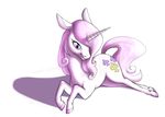  2017 cutie_mark equine female feral fleur_de_lis_(mlp) friendship_is_magic hair horn looking_at_viewer lying mammal my_little_pony pink_hair sand-filled-scarecrow simple_background smile solo unicorn white_background 