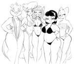  anthro big_breasts bikini breasts callie_briggs cartoon_network cat chest_tuft cleavage clothed clothing crossover dbaru ecaflip el_arca eyelashes feline female greyscale group hair half-closed_eyes hand_on_hip kairel lion mammal mature_female miranda_(wakfu) monochrome mrs._katswell nickelodeon nicole_watterson slightly_chubby sling_bikini smile swat_kats swimsuit t.u.f.f._puppy the_amazing_world_of_gumball tuft wakfu wide_hips 