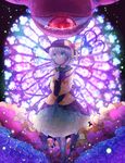  backlighting black_legwear blood bloody_tears blue_eyes crying crying_with_eyes_open eyeball flower full_body hat hat_ribbon heart heart_of_string highres holding komeiji_koishi komeiji_satori long_sleeves looking_at_viewer looking_down red_flower red_rose ribbon rose shinonome_kia shirt silver_hair skirt smile stained_glass standing stitches streaming_tears tears third_eye touhou wide_sleeves window 