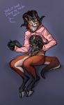  anthro bottomless breasts caprine clothed clothing cloven_hooves dialogue digitigrade dragon female hooves hybrid lurelin mammal meme playstation_4 solo tusks twitter_hoodie 