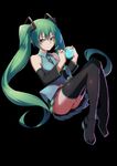  absurdres black_background detached_sleeves full_body green_eyes green_hair hatsune_miku highres long_hair looking_at_viewer necktie simple_background skirt solo thighhighs twintails very_long_hair vocaloid yueye_(blbl-y) 