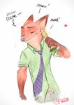  &lt;3 2017 anthro canine clothed clothing dialogue disney duo english_text eyes_closed fox hawaiian_shirt male mammal necktie nick_wilde shirt simple_background smile solo spintherella text white_background zootopia 
