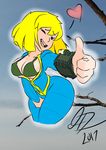  bethesda blonde_hair breasts copywrited heart jump_suit large_breasts wink 