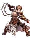  alpha_transparency animal_print armor armored_boots back boots brown_eyes brown_hair chain circlet fighting_stance from_behind full_body gauntlets gran_(granblue_fantasy) granblue_fantasy legs_apart looking_afar male_focus minaba_hideo nagatekkou official_art ogre_(granblue_fantasy) shirtless side_slit solo transparent_background zebra_print 