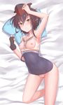  :&lt; arm_up armpits bare_arms bare_shoulders bed_sheet black_gloves black_hair black_hat blue_swimsuit breastless_clothes breasts brown_eyes closed_mouth collarbone covered_navel error eyebrows_visible_through_hair framed_breasts gloves hair_between_eyes hat highres i-13_(kantai_collection) kantai_collection konnyaku_(kk-monmon) lying nipples on_back one-piece_swimsuit partly_fingerless_gloves pillow pussy sailor_collar shiny shiny_skin shirt short_hair single_glove skin_tight sleeveless sleeveless_shirt small_breasts swimsuit torn_clothes torn_swimsuit uncensored 