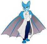  2017 alpha_channel anthro arthropod barefoot blue_eyes blue_fur canine chibity clothed clothing cute cute_fangs dragon female fur hybrid insect jeans lab_coat mammal membranous_wings moth pants shirt simple_background solo transparent_background wings wolf 