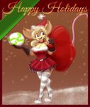  anthro big_breasts blonde_hair blue_eyes breasts buckteeth candy choker christmas cleavage clothed clothing costume countershading dafnier digitigrade female food gloves hair holidays legwear long_hair mammal mouse open_mouth rodent sack santa_costume skirt smile snow solo stockings teeth tgwonder thigh_highs walking wide_hips 